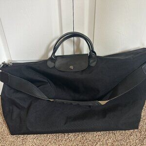 Longchamp Black Duffel Bag with Lock and Removable Shoulder Strap